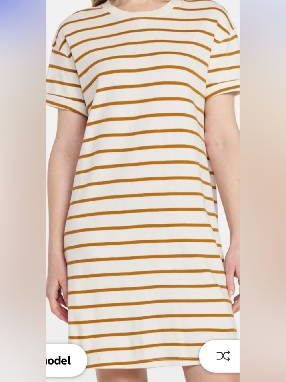 Striped Tee Shirt Dress - Cream with Light Brown Stripes